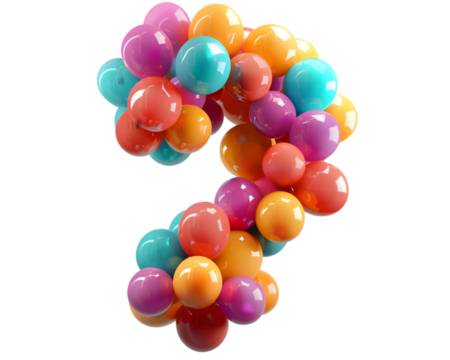 Vibrant shining balloon question mark shape on a transparent background