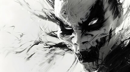 Haunting Banshee Mask with Exaggerated Features and Shrieking Expression in Graphic Style