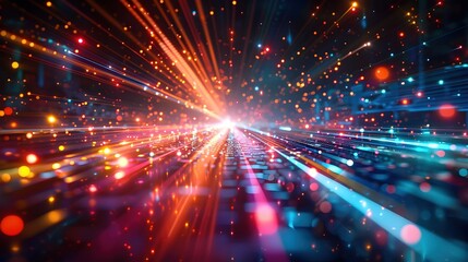 Fototapeta premium Mesmerizing Futuristic Laser Light Show with Hypnotic Geometric Patterns in a Darkened Cityscape