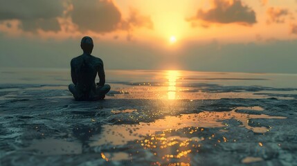 Solitary Contemplation of the Cosmic Mysteries - Dreamlike Impressionist Scene in 3D Cinematic Photography