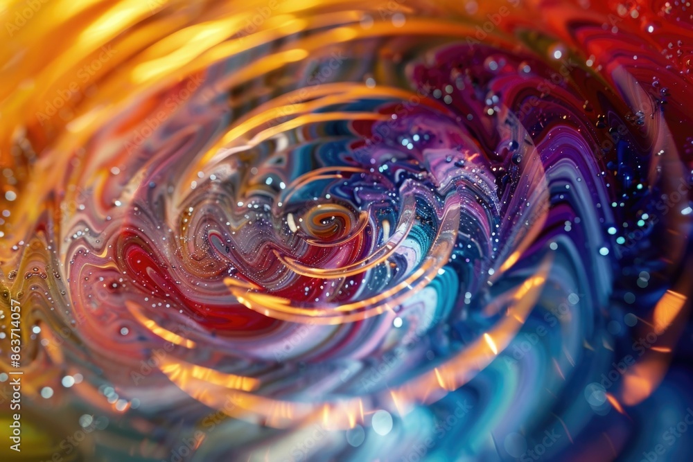 Poster a captivating vortex of swirling multicolored liquid patterns that create a sense of endless depth a