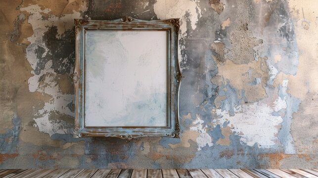 Customizable empty wooden frame on wall for personalized content