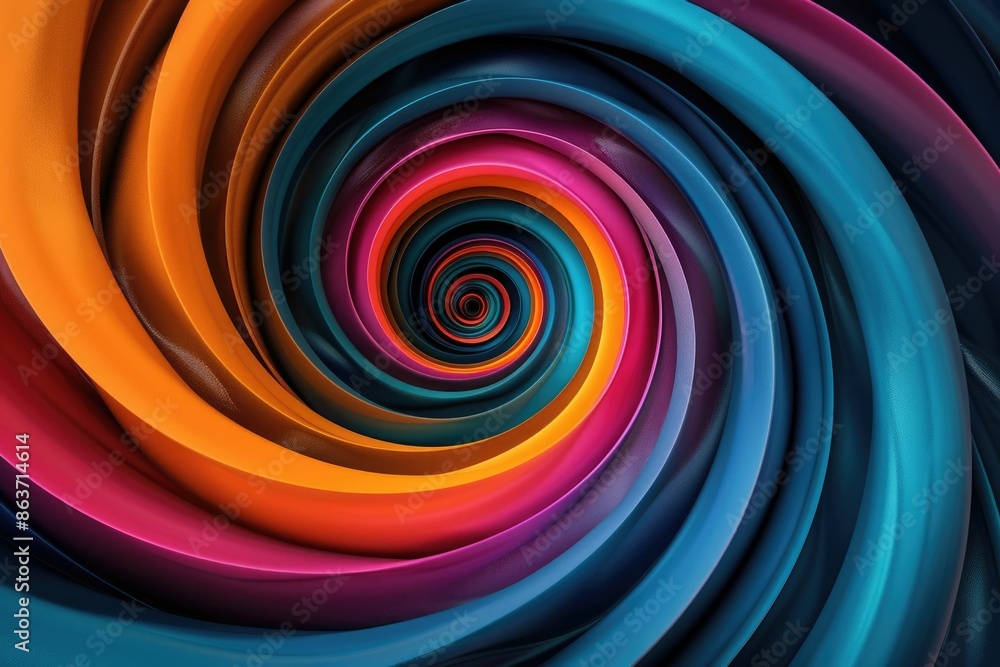 Poster visually striking abstract spiral patterns with a mesmerizing blend of vivid contrasting colors crea