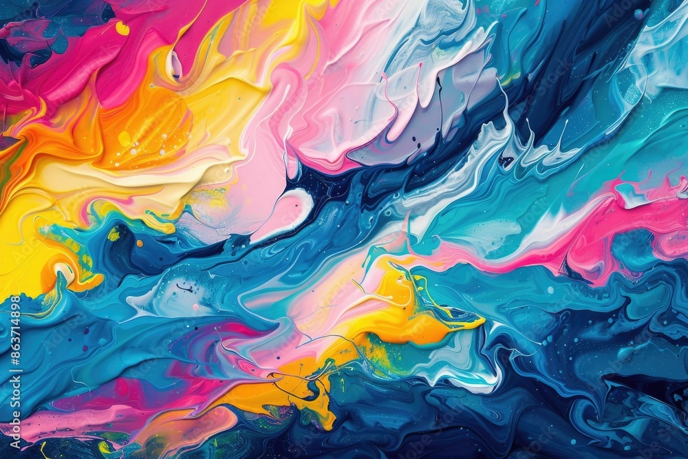 Poster surreal and dynamic fluid ocean waves with vibrant contrasting colors and mesmerizing ethereal motio