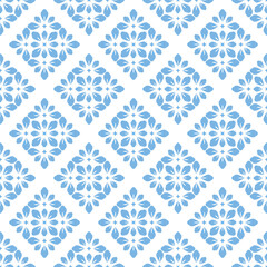 Flower geometric pattern. Seamless vector background. White and blue ornament