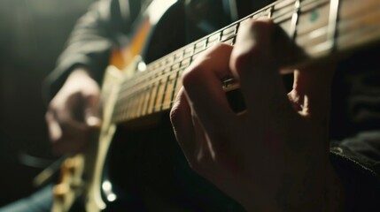 Fototapeta premium Electric guitar player close up. Illustration generated by ai