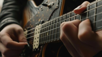 Fototapeta premium Electric guitar player close up. Illustration generated by ai