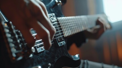 Fototapeta premium Electric guitar player close up. Illustration generated by ai