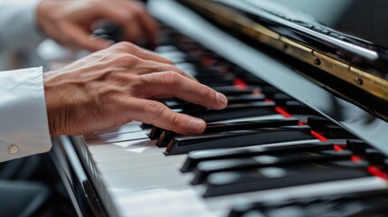 Obraz premium Piano instrument with playeer hands. Illustration generated by ai