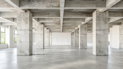 Modern empty industrial loft space with concrete pillars