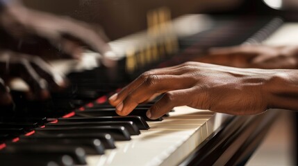 Obraz premium Piano instrument with playeer hands. Illustration generated by ai