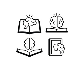 book with brain icons symbol sign vector design black white color simple illustration collection set