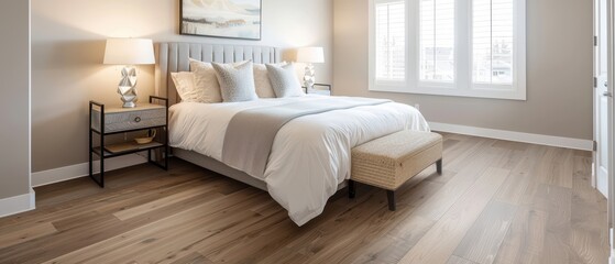 Bedroom renovation with new flooring, fresh wall colors, and chic furnishings, modern home improvement, relaxing inspiration
