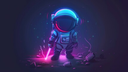 An astronaut in a space suit with a laser in his hand