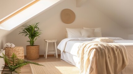 Attic conversion into a bright and airy guest room, new windows, comfortable furnishings, creative home renovation