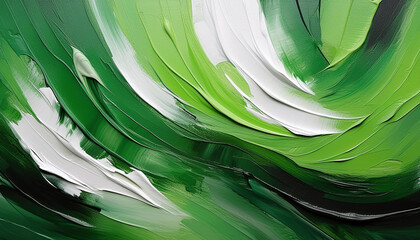 Abstract design with green and white brush strokes. Modern pattern with oil paint texture.