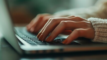 Hands typing on keyboard close up. Illustration generated by ai