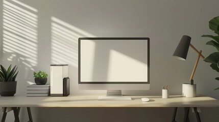 Background of a simple room with a desktop computer. White background