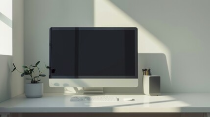Desktop computer against a simple room background.
