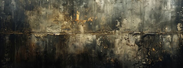  A rusted metal wall dotted with water drops A cross central to its surface, accompanied by a yellow cross on its left side