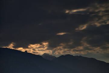 A cloudy moon night over the mountain PEA, Himalayas, Manali, Himachal Pradesh, INDIA, EARTH