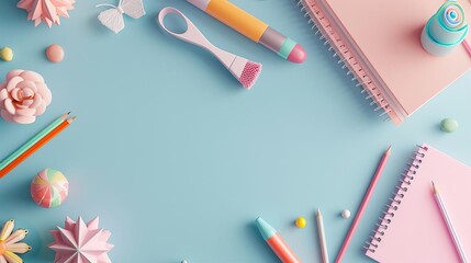 Chalkboard flat design top view back to school theme 3D render Triadic Color Scheme