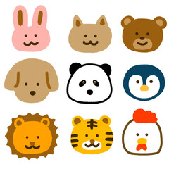 いろいろな動物の顔のセット