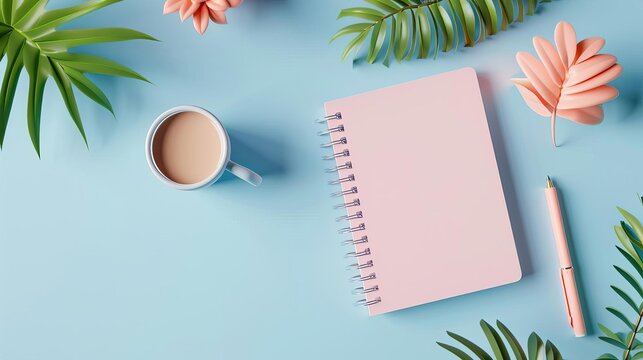 Notebook flat design top view back to school theme 3D render Complementary Color Scheme