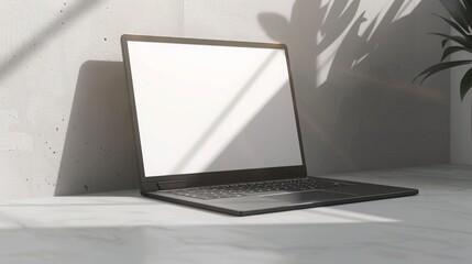 Minimalist design with light background and laptop.