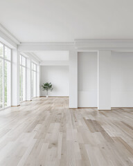 Fototapeta premium Empty room in a luxury property in neutral tones with natural lighting and no furniture. Interiors composition with copy space for advertising.
