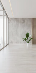 Empty room in a luxury property in neutral tones with natural lighting and no furniture. Interiors composition with copy space for advertising.
