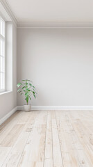 Empty room in a luxury property in neutral tones with natural lighting and no furniture. Interiors composition with copy space for advertising.