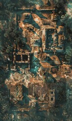 A satellite view capturing intricate patterns of ancient ruins nestled within a rugged landscape, revealing the remnants of a lost civilization