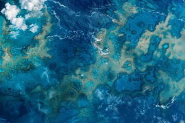 Obraz premium A high-resolution satellite view showcasing vibrant coral reefs in clear ocean waters