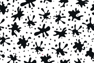 Seamless pattern of black splashes. Black spots, paint, design elements set. Various splashes and drops. Vector. Vector illustration