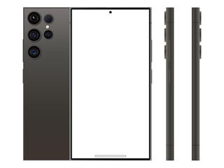 Samsung Galaxy S24 Ultra. New Release Android Smartphone mock up with side view. Realistic vector mock up. Vector mockup