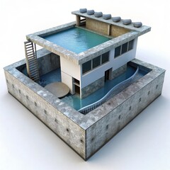 3D Render of an Aquatics Center, on isolated white background, Generative AI