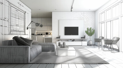 Fototapeta premium Modern Drawing Room Living Space Interior Design Stock Photo