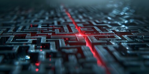 Navigating a Digital Maze A Red Laser's Mission to Breach a Crypto Network. Concept Digital Maze, Red Laser, Breaching, Crypto Network, Navigating
