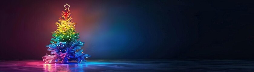 colorful rainbow Christmas tree on black background