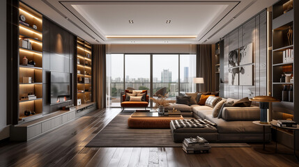 Modern Drawing Room Living Space Interior Design Stock Photo