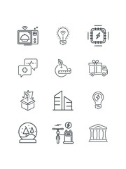 Analysis ,Analyzers, Bank, Bike charging station, Bitcoin chart, Book, Bright idea, Building, set of business icons