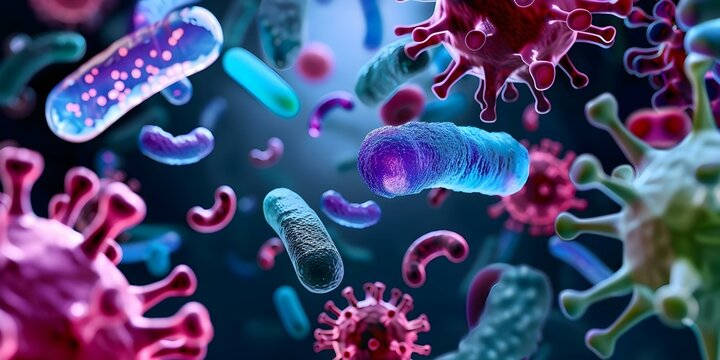 Observing Bacteria, Viruses, and Microorganisms Through a Microscopic Lens. Concept Microscopic examination, Bacterial research, Viral studies, Microorganism exploration, Microscopic imaging