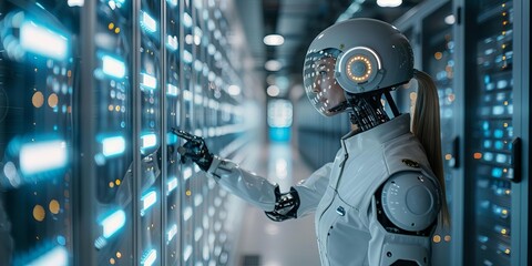 Technicians assessing AI capabilities in a data center, data center, Assessment, Artificial intelligence AI, proud evaluation