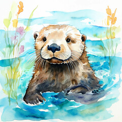 illustration of an otter in the water