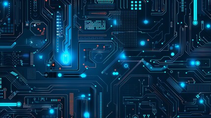 Fototapeta premium a close-up view of an electronic circuit board illuminated by bright blue lights