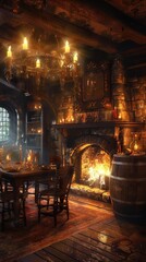 Obraz premium A room with a fire place and a fireplace