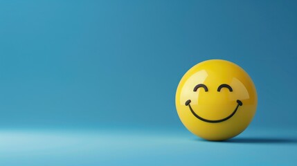Fototapeta premium Smiling Yellow Emoticon on Blue Background