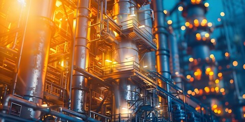 Oil Refinery Tower Column Essential Component of the Petrochemical Industry in the Oil and Gas Sector. Concept Oil Refinery Tower Column, Petrochemical Industry, Oil and Gas Sector