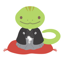 和服を着たかわいいヘビのイラスト、巳年の年賀状素材